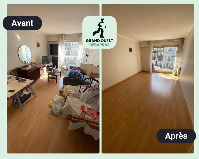 Séjour d’un appartement à Nantes avant et après débarras