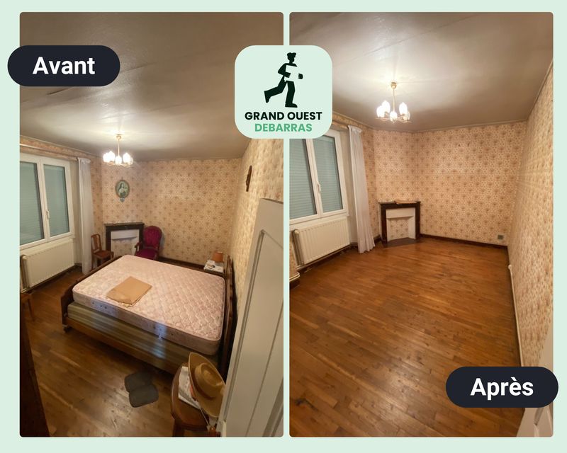Chambre meublée avant et après débarras