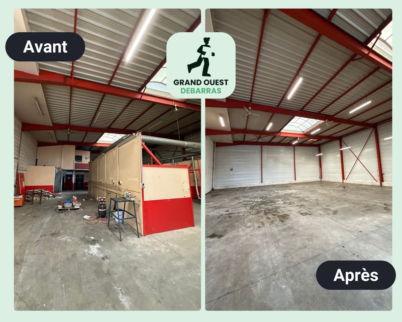 Local professionnel à Sautron avec cabines et aménagements, avant et après débarras et démolition