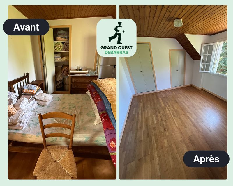 Chambre sous les toits d’une maison de la région nantaise, avant et après débarras